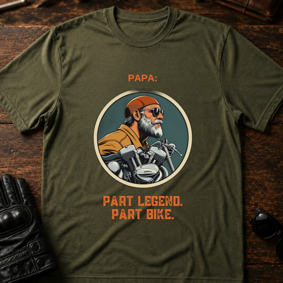 Papa Part Legend Part Motorcycle Grandpa Biker T-Shirt, military green