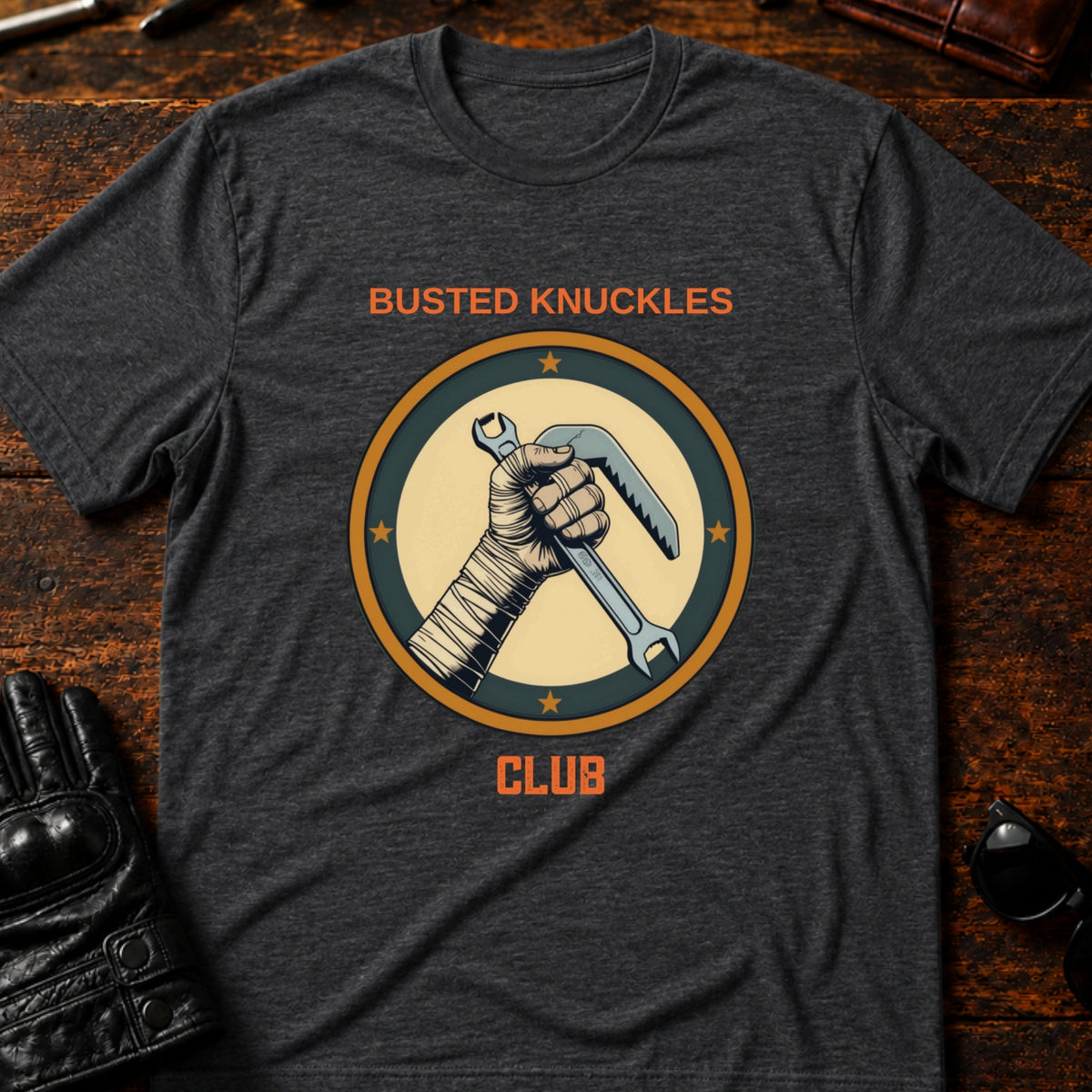 Busted Knuckles Club Motorcycle Mechanic T-Shirt, dark heather