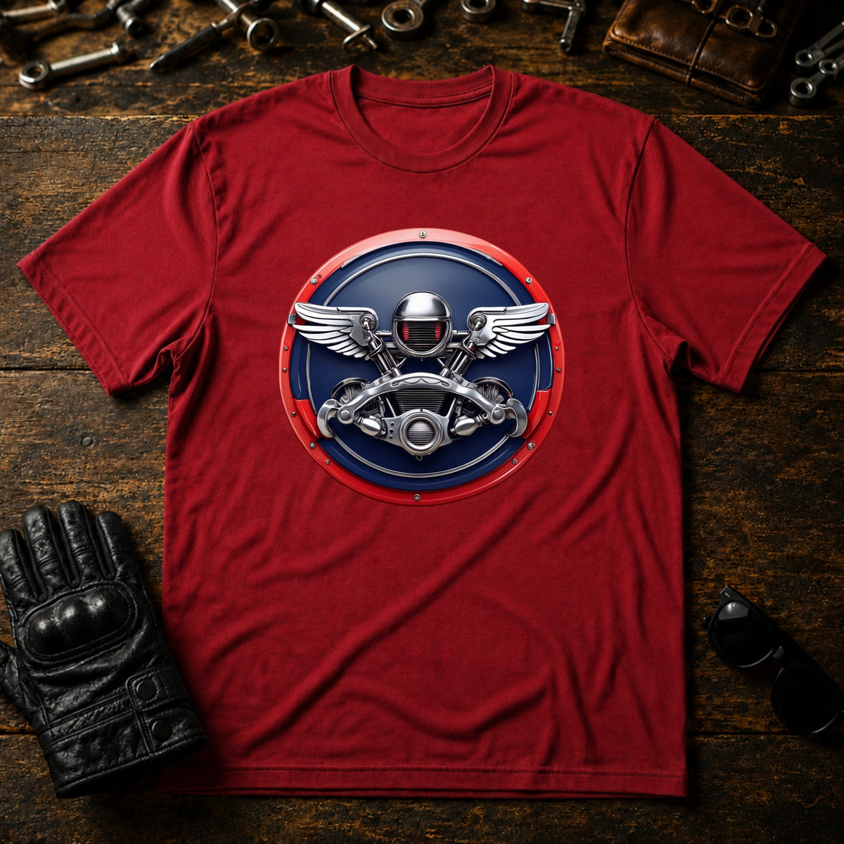 Vintage Garage Racer T-Shirt - mockup 7 cardinal red