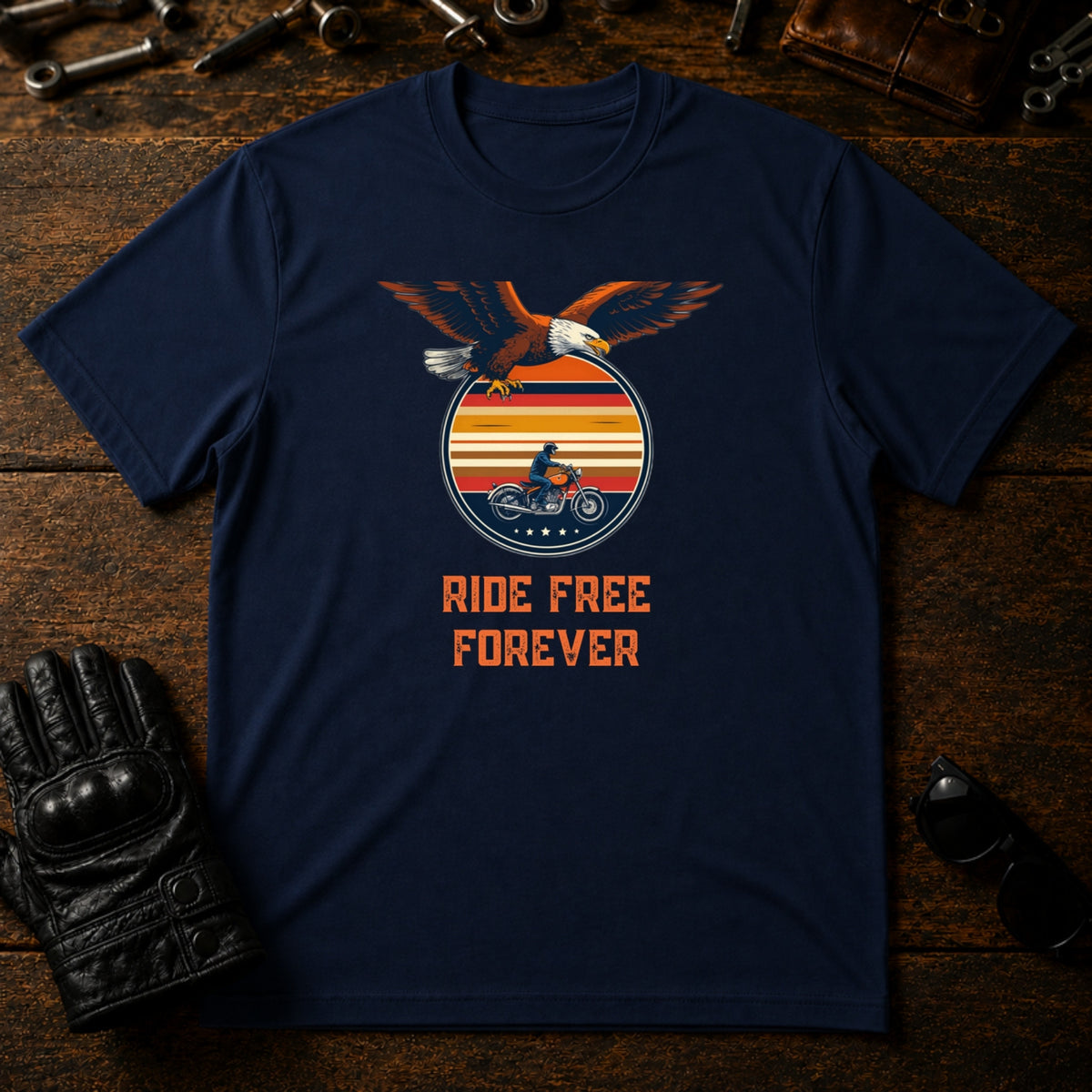 Ride Free Forever T-Shirt - mockup 5 navy