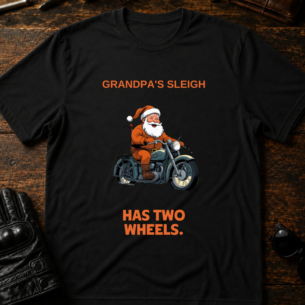 Grandpas Sleigh Has Two Wheels Christmas Biker T-Shirt - mockup 1 black