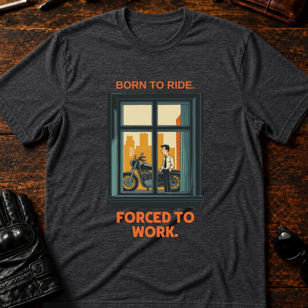Born To Ride Forced To Work Funny Biker T-Shirt - mockup 8 dark heather
