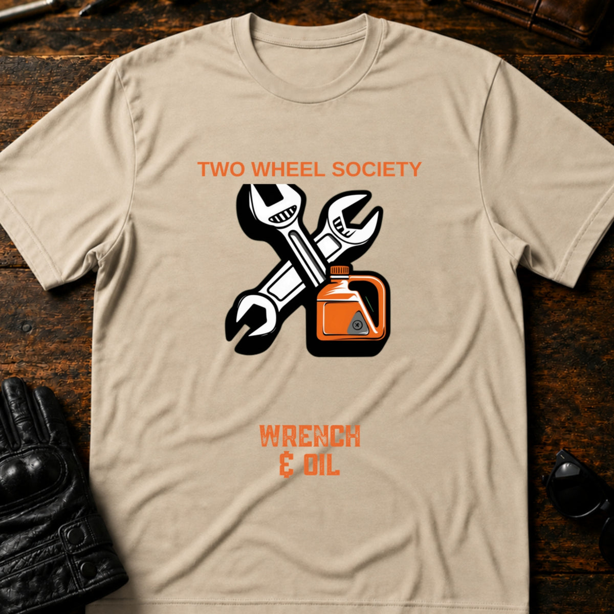 Wrench and Oil Emblem T-Shirt, sand