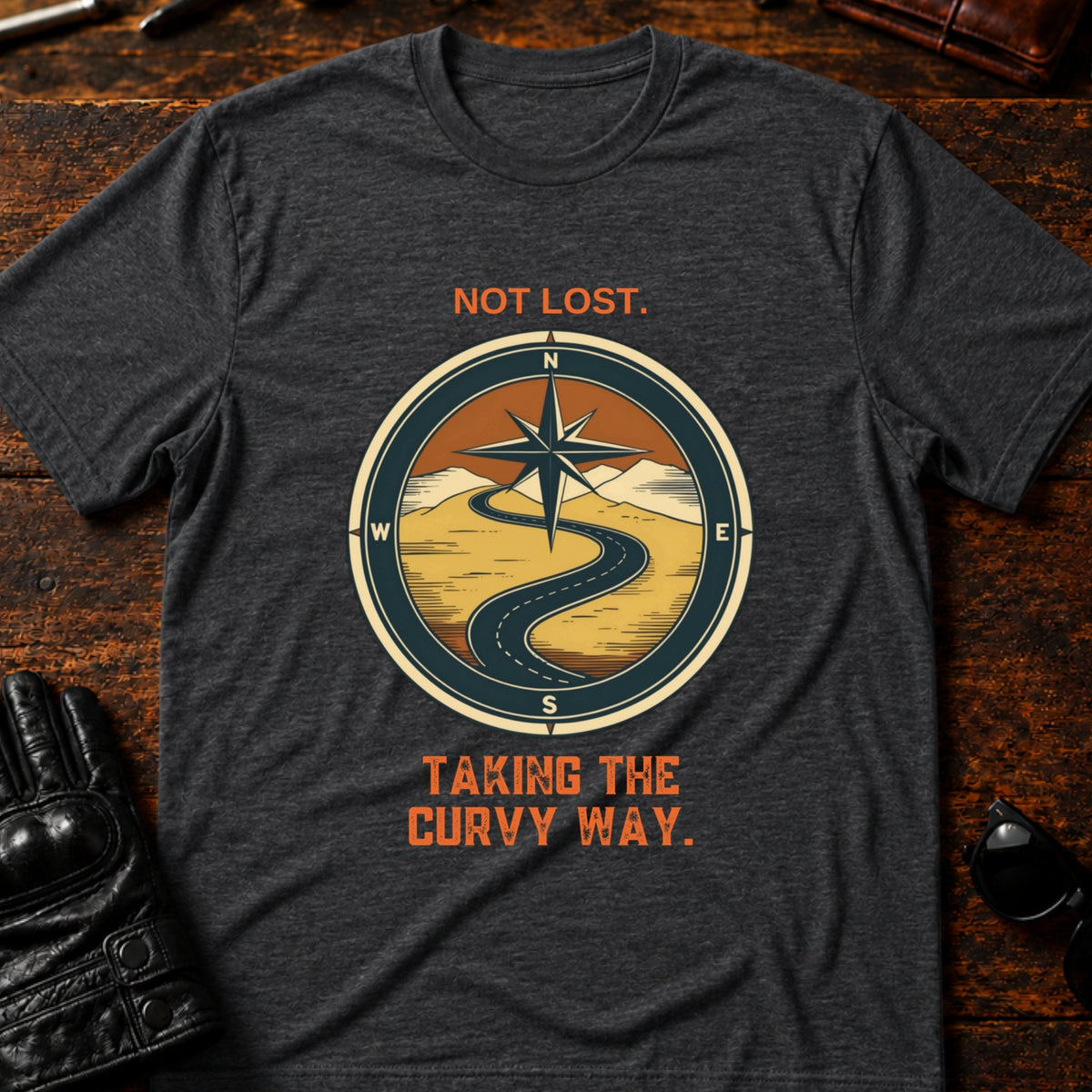 Not Lost Taking The Curvy Way Motorcycle T-Shirt, dark heather