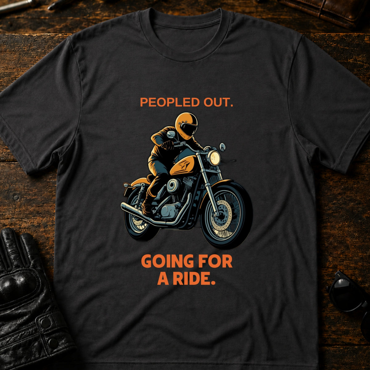 Peopled Out Going For A Ride Introvert Biker T-Shirt, charcoal