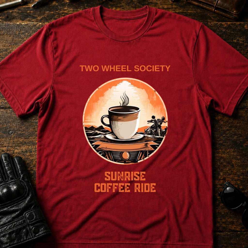 Sunrise Coffee Ride T-Shirt - mockup 7 cardinal red