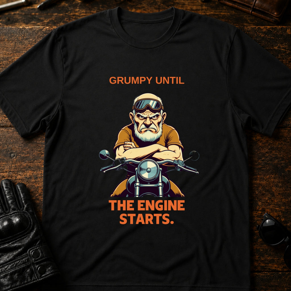 Grumpy Until The Engine Starts Dad Biker T-Shirt - mockup 1 black