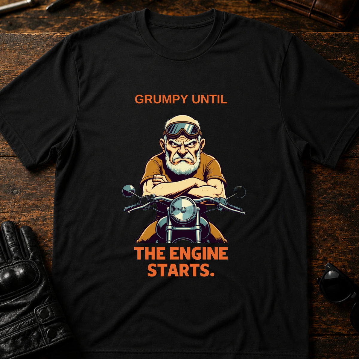 Grumpy Until The Engine Starts Dad Biker T-Shirt, black