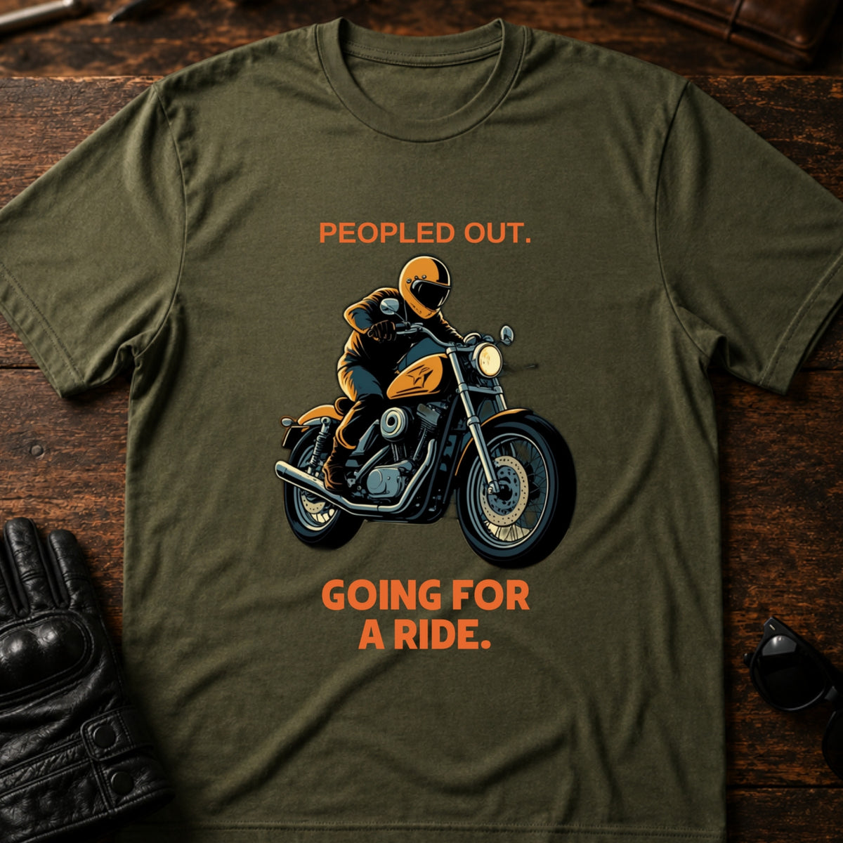 Peopled Out Going For A Ride Introvert Biker T-Shirt, military green