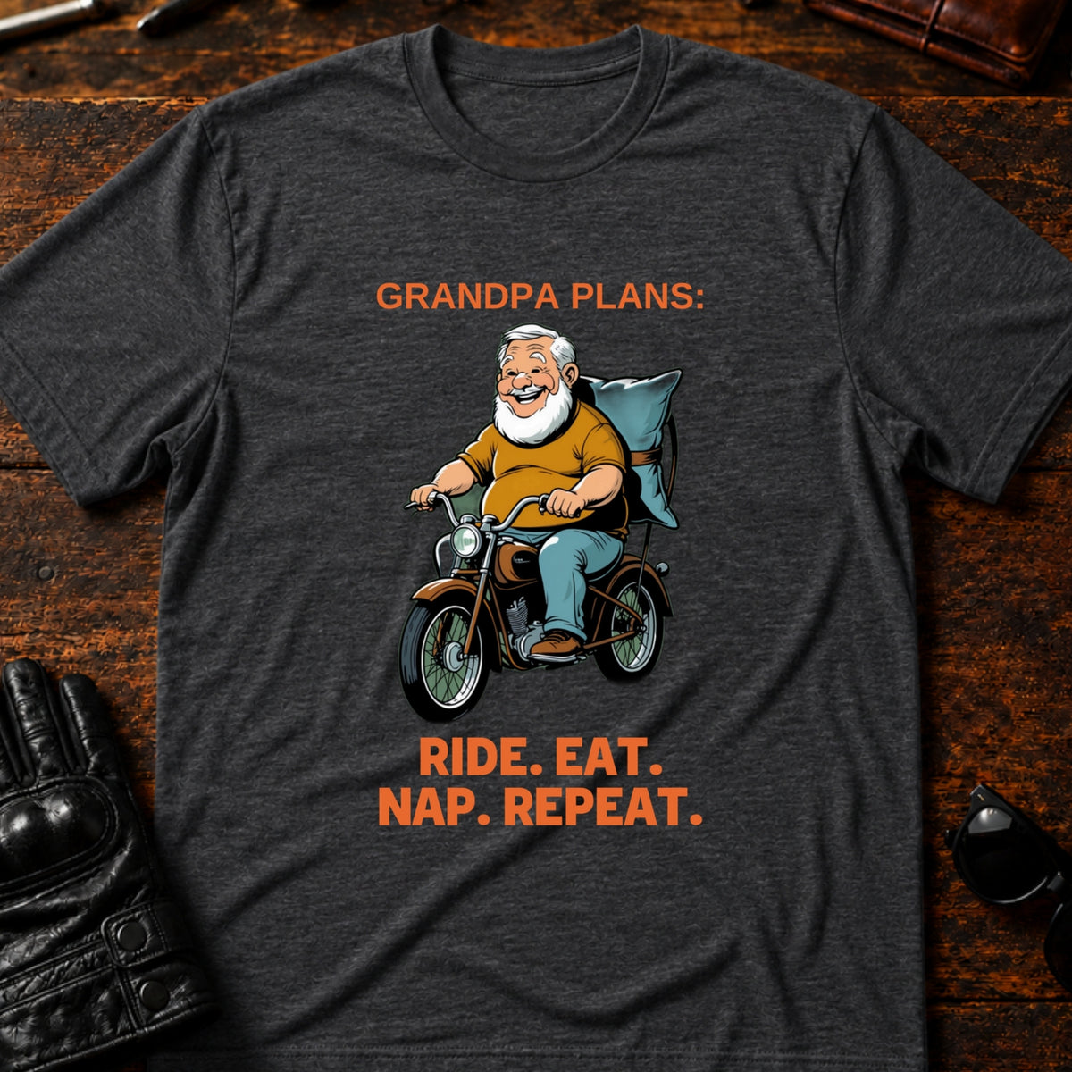 Grandpa Ride Then Nap Biker Grandpa T-Shirt, dark heather