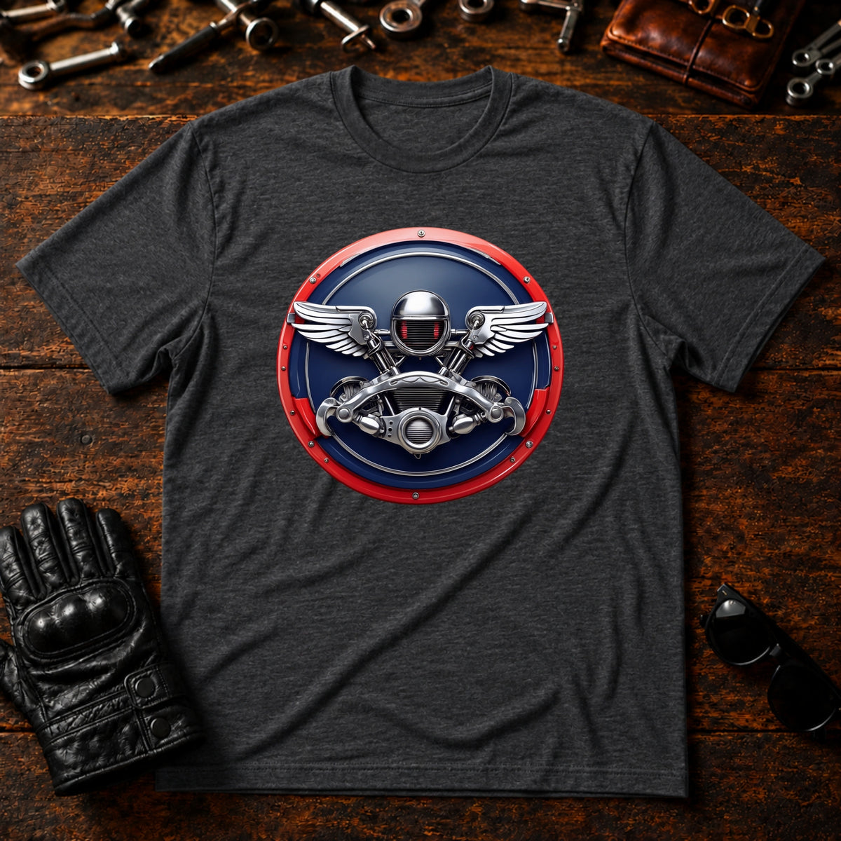 Vintage Garage Racer T-Shirt - mockup 8 dark heather