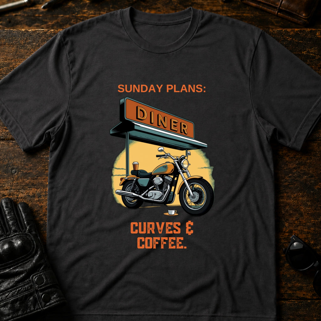 Sunday Plans Curves And Coffee Motorcycle T-Shirt - mockup 3 charcoal