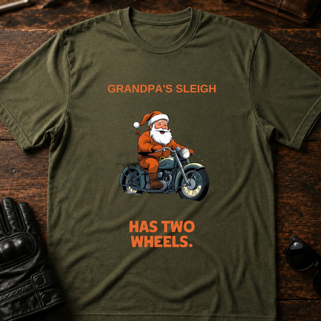 Grandpas Sleigh Has Two Wheels Christmas Biker T-Shirt - mockup 2 military green
