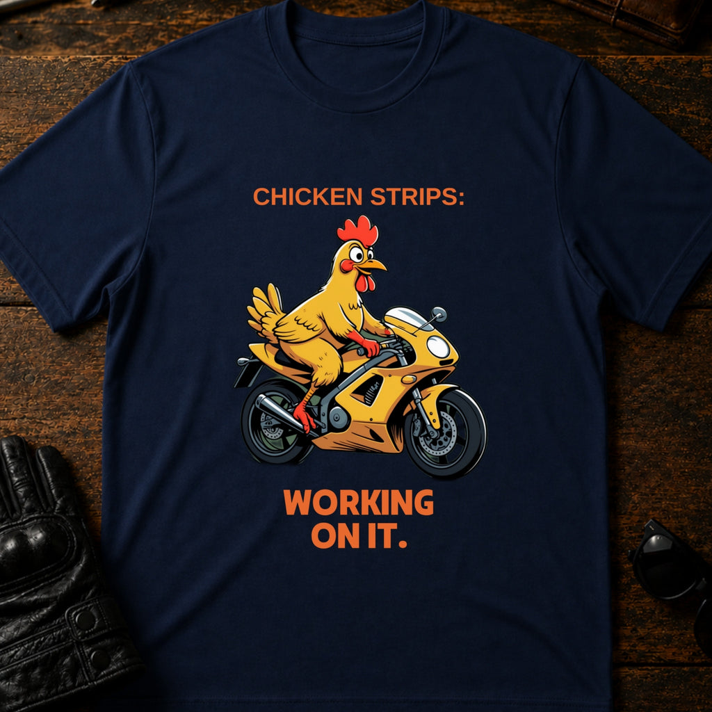 Chicken Strips Working On It Sportbike T-Shirt - mockup 5 navy