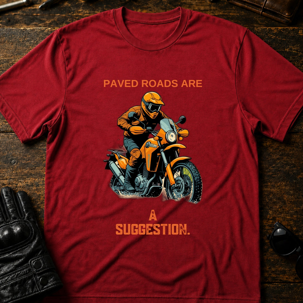 Paved Roads Are A Suggestion Adventure Motorcycle T-Shirt - mockup 7 cardinal red