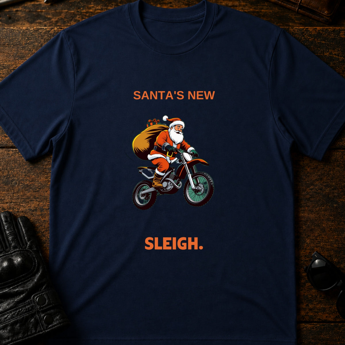 Santa Motocross Christmas Dirt Bike T-Shirt, navy