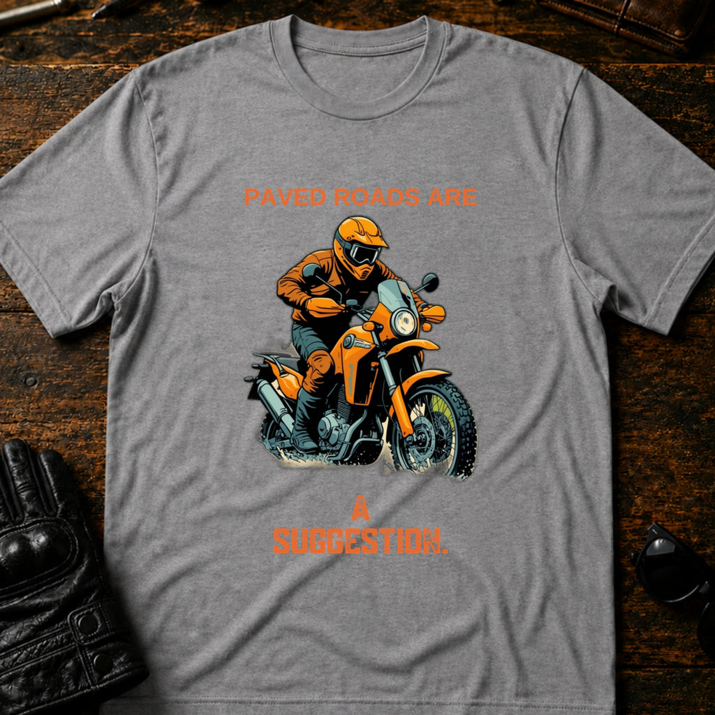 Paved Roads Are A Suggestion Adventure Motorcycle T-Shirt - mockup 4 sport gray