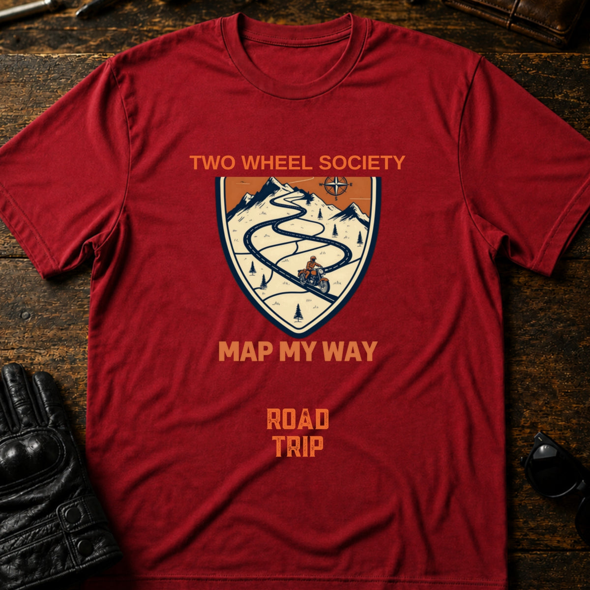 Road Trip Map Art T-Shirt, cardinal red