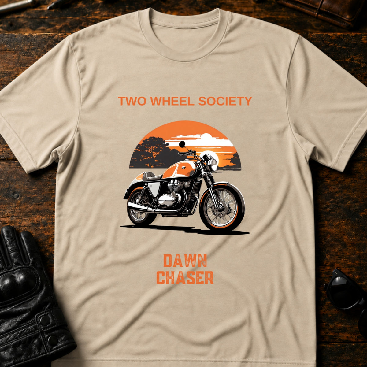 Dawn Chaser Motorcycle T-Shirt, sand