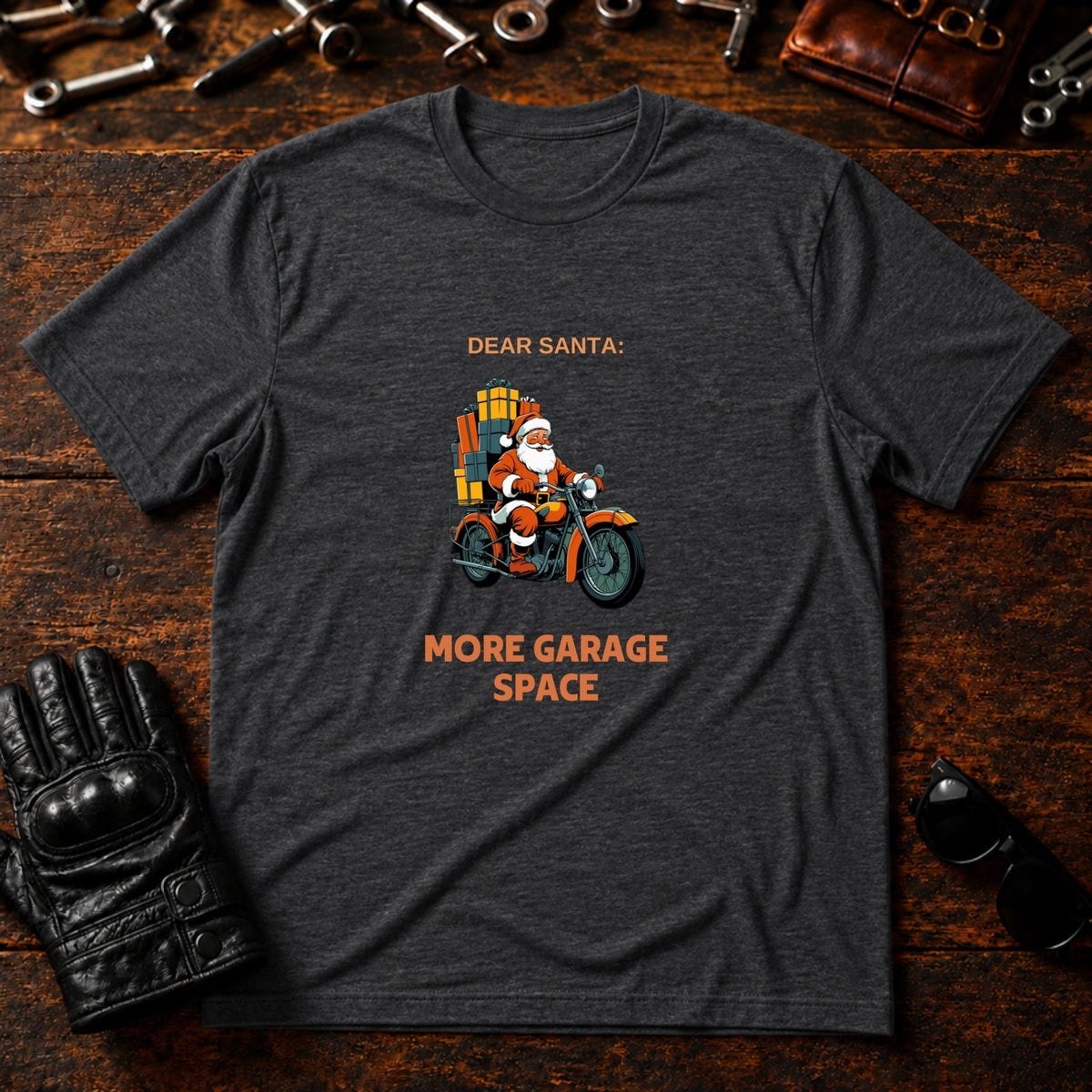 Dear Santa More Garage Space T-Shirt - mockup 8 dark heather