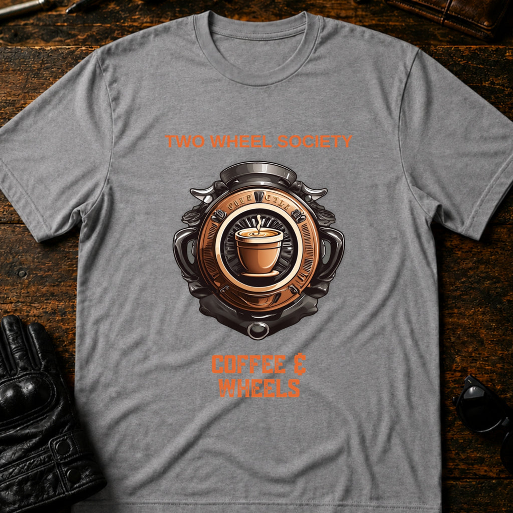 Coffee and Wheels Emblem T-Shirt - mockup 4 sport gray