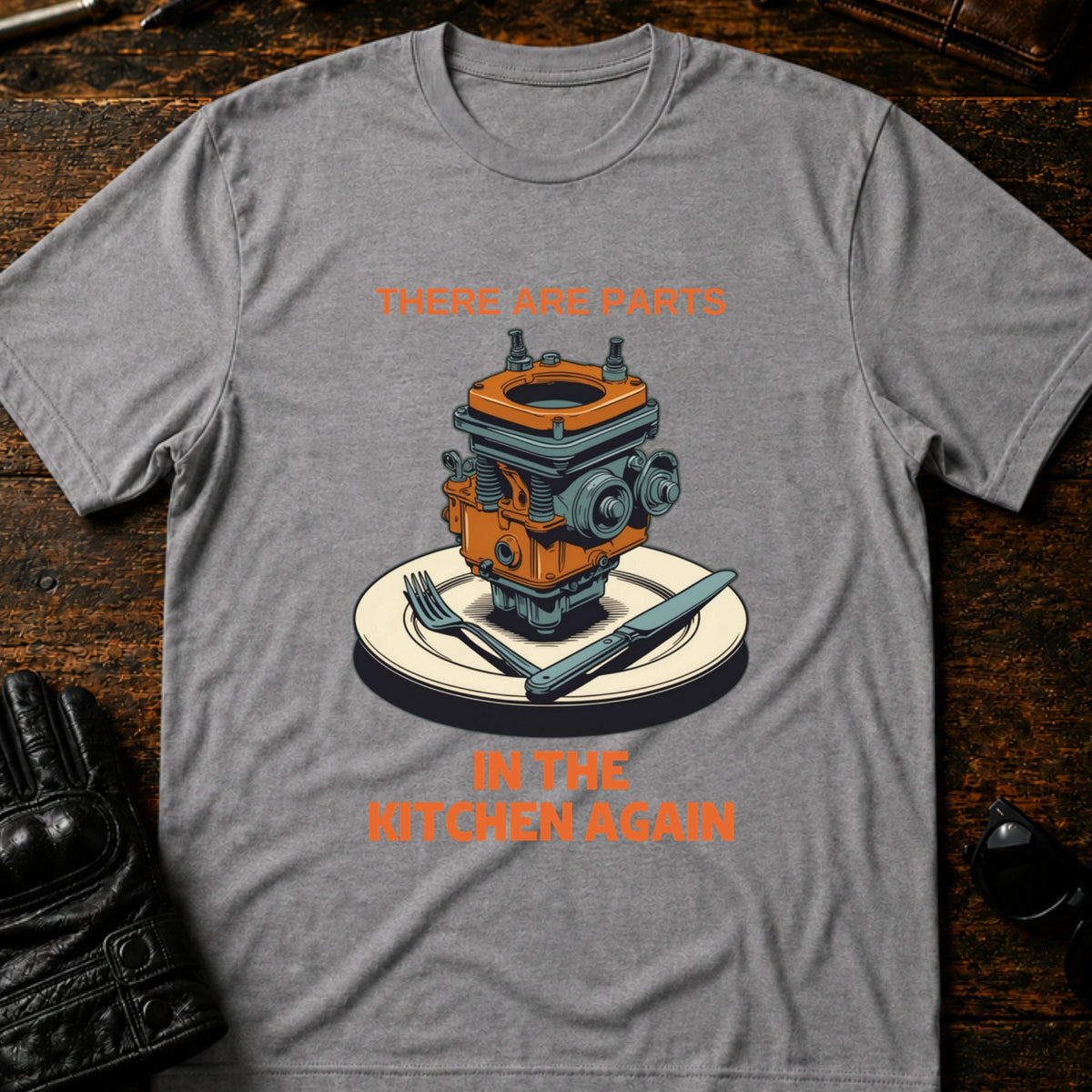Spare Parts In The Kitchen Again Biker Husband T-Shirt, sport gray
