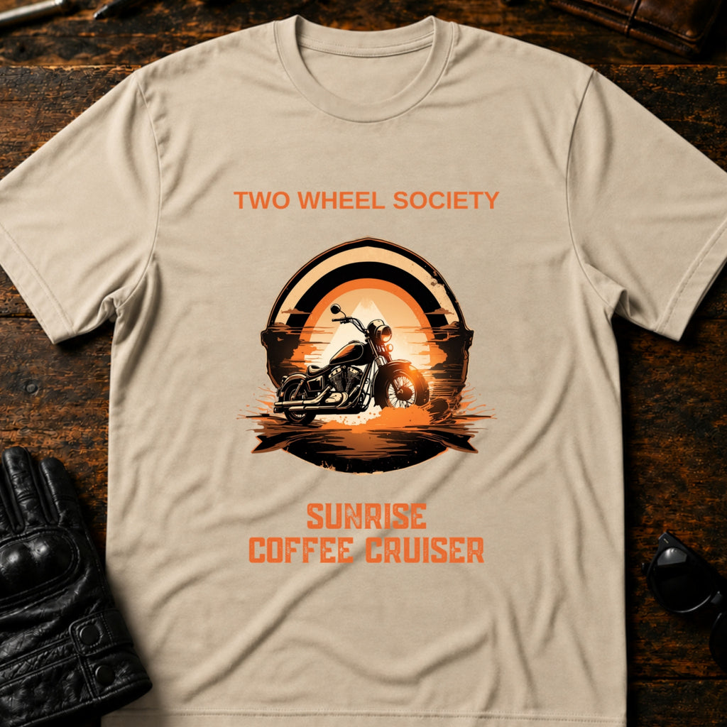 Sunrise Coffee Cruiser T-Shirt - mockup 6 sand