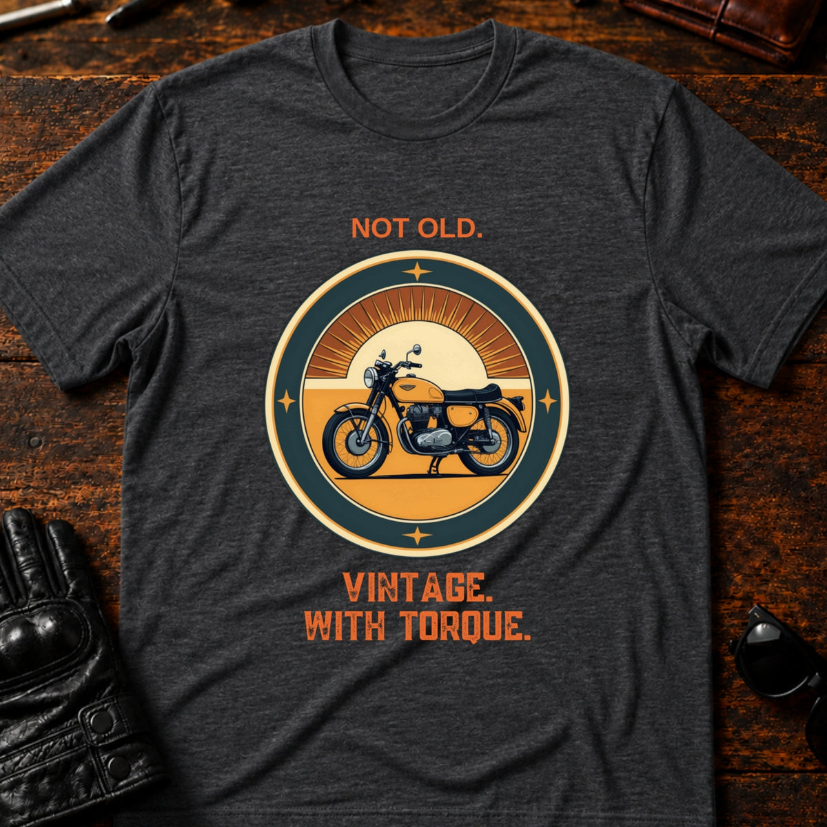 Not Old Just Vintage With Torque Biker T-Shirt, dark heather