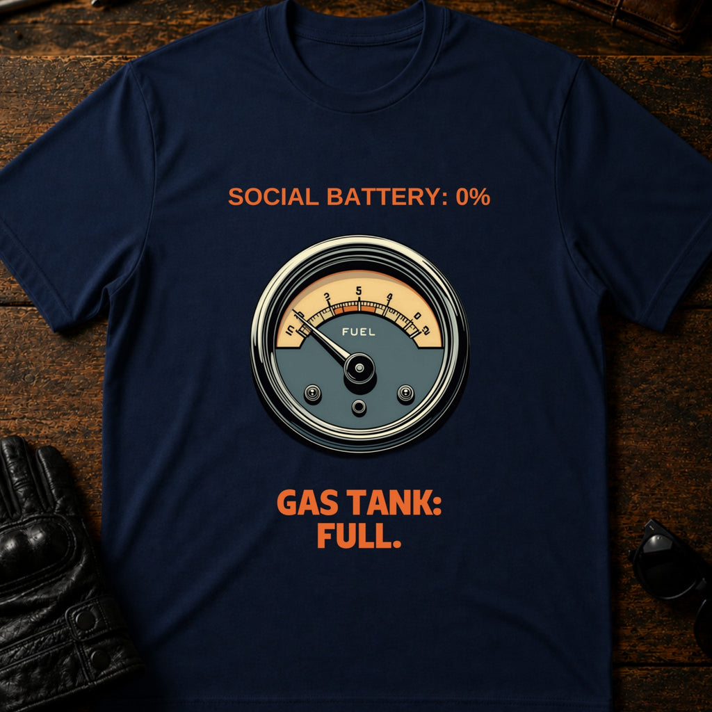 Social Battery Empty Gas Tank Full Introvert Biker T-Shirt - mockup 5 navy