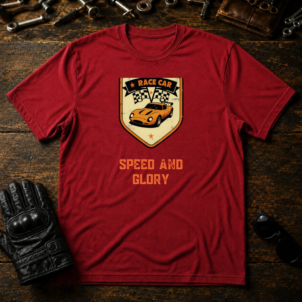 Vintage Race Car Badge T-Shirt - mockup 7 cardinal red