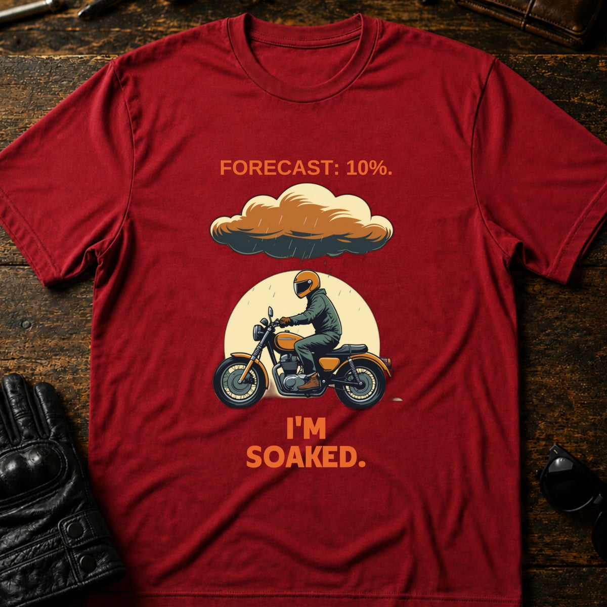 Forecast Said 10 Percent Im Soaked Biker T-Shirt, cardinal red