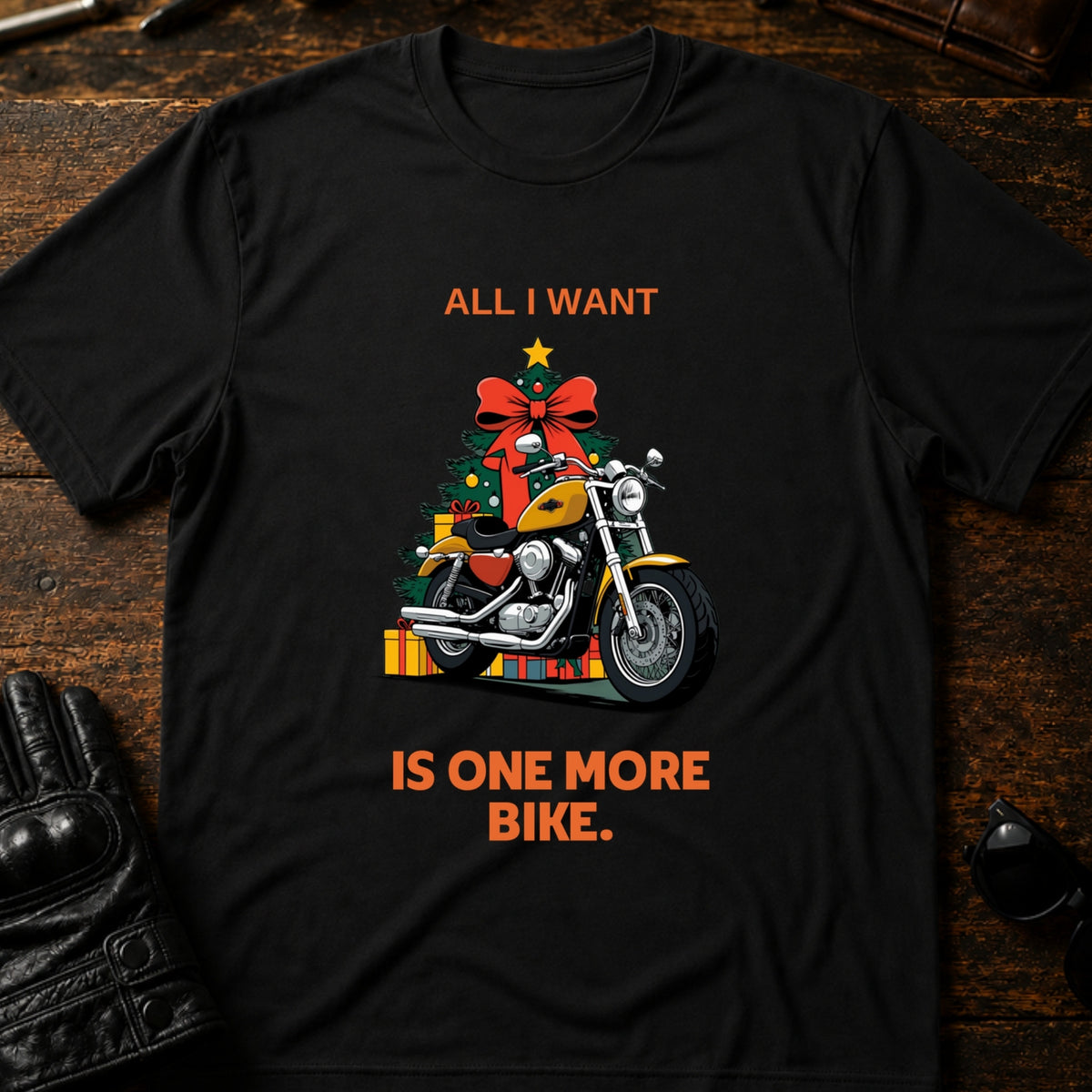 All I Want Is One More Bike Christmas Motorcycle T-Shirt, black