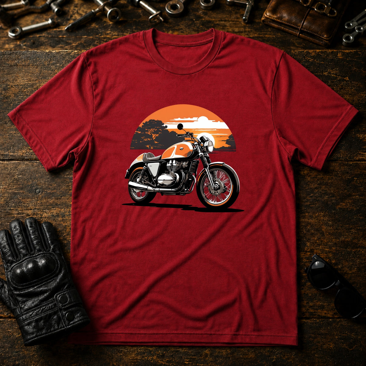 Dawn Chaser Motorcycle T-Shirt - mockup 7 cardinal red