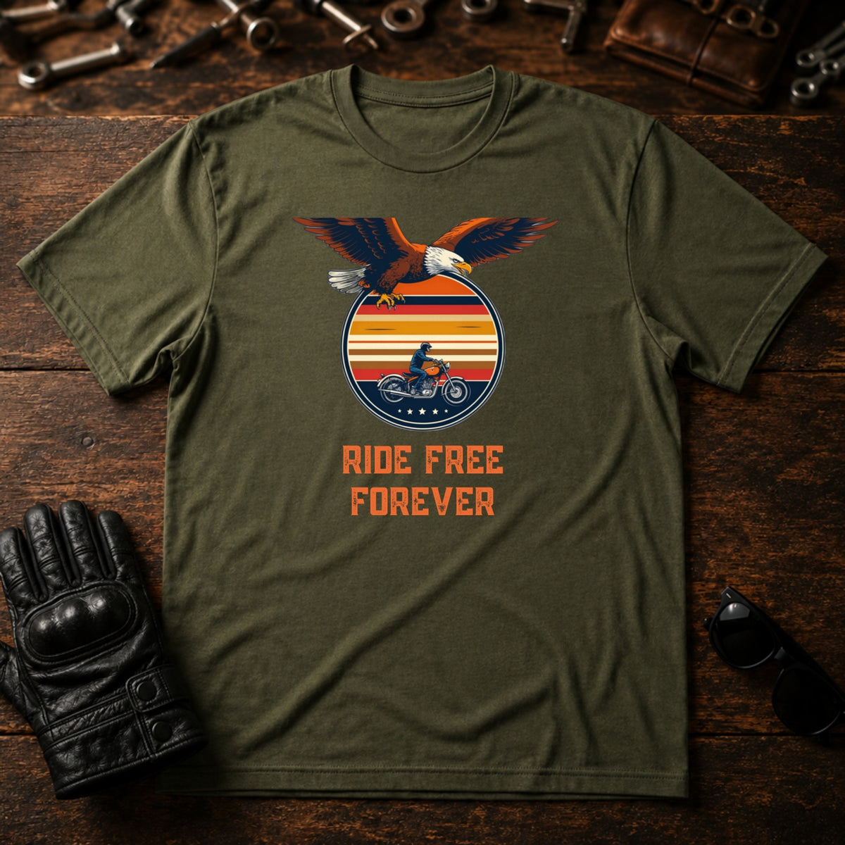 Ride Free Forever T-Shirt - mockup 2 military green