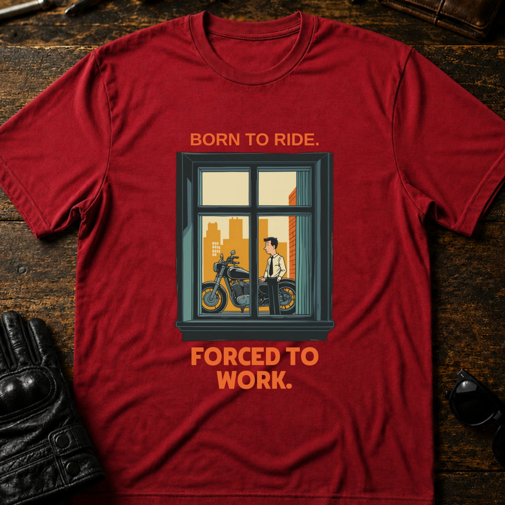 Born To Ride Forced To Work Funny Biker T-Shirt - mockup 7 cardinal red