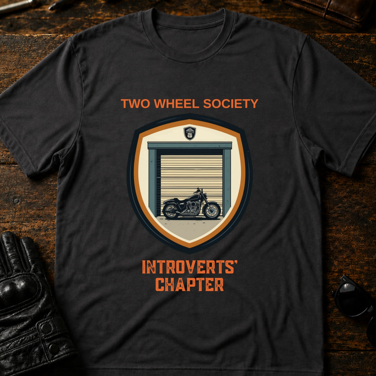 Two Wheel Society Introverts Chapter Biker T-Shirt, charcoal