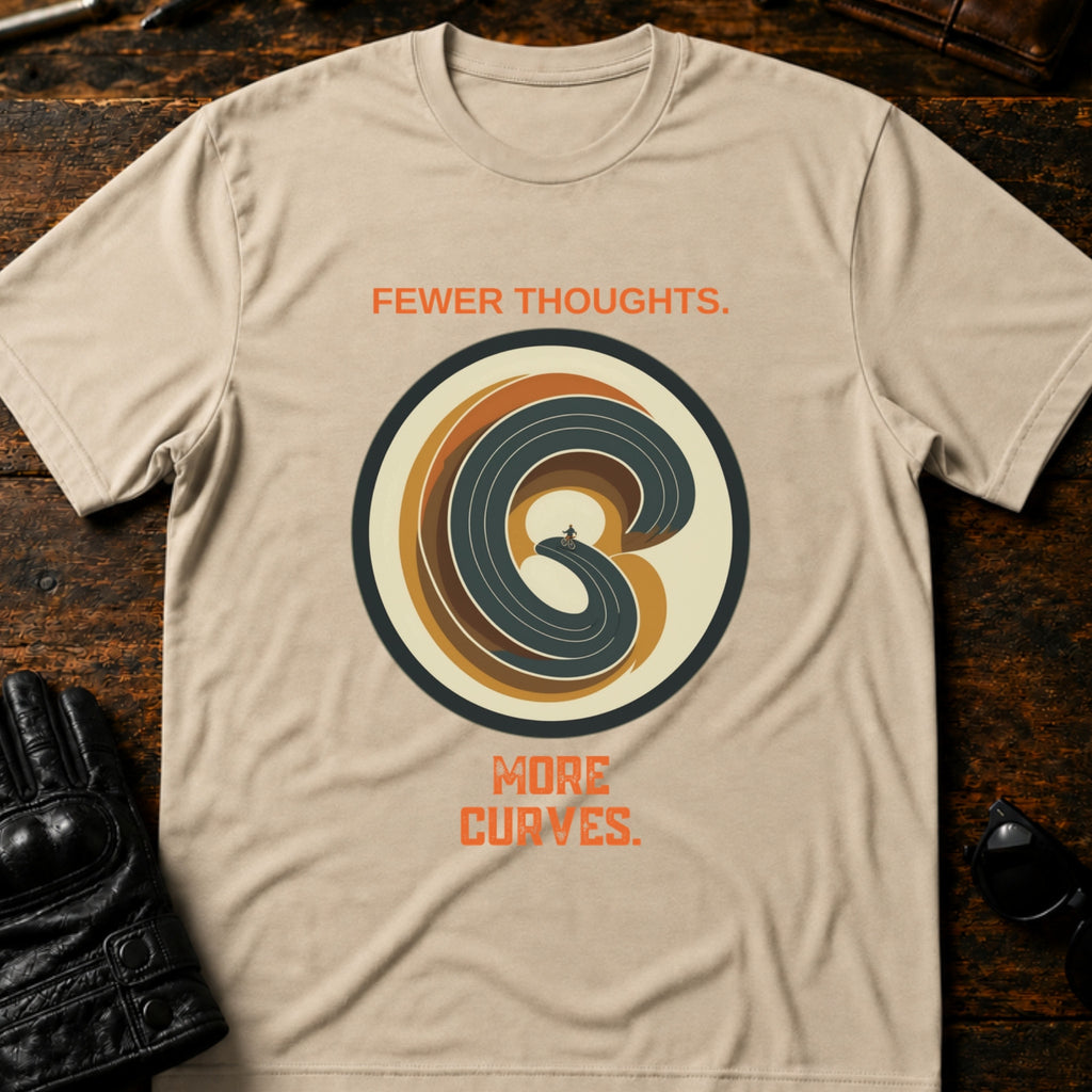 Fewer Thoughts More Curves Motorcycle T-Shirt - mockup 6 sand