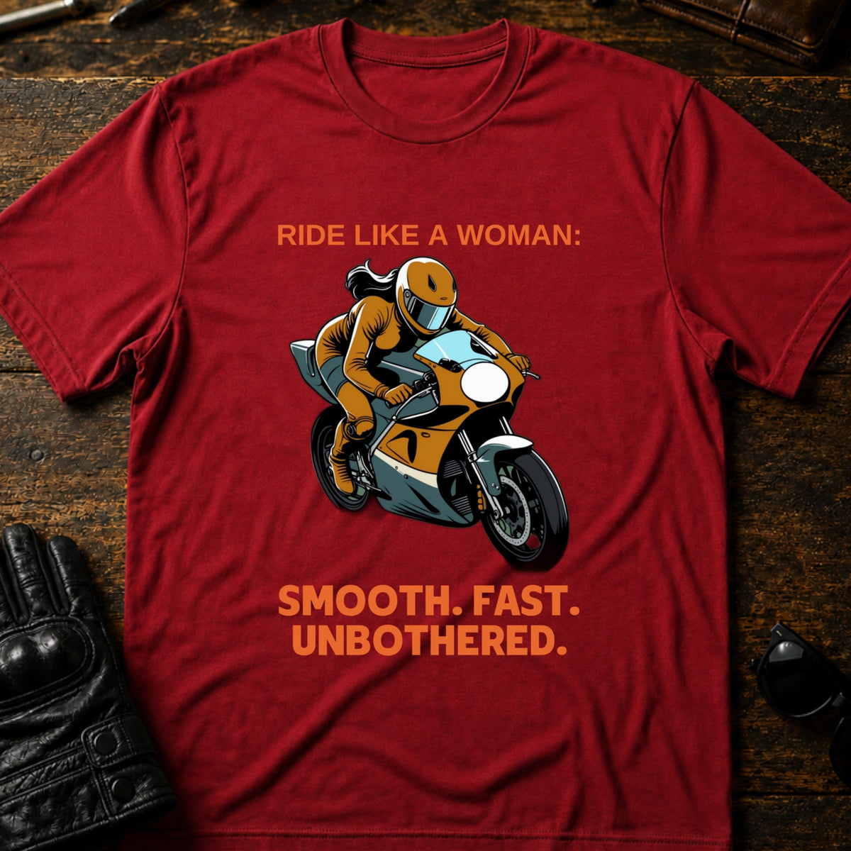 Ride Like A Woman Smooth Fast Unbothered T-Shirt, cardinal red
