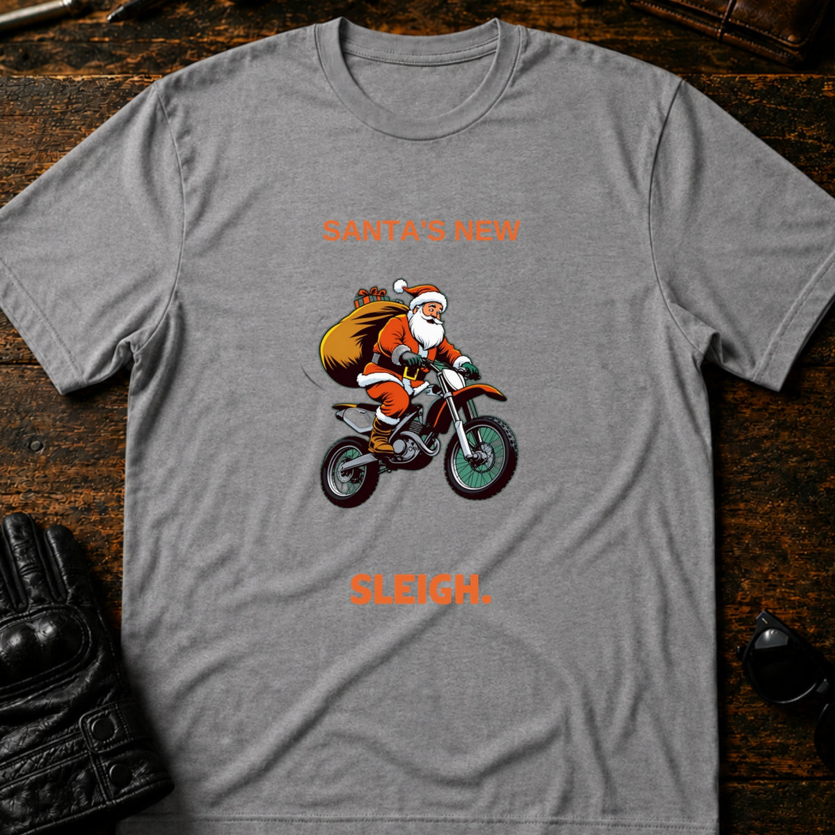 Santa Motocross Christmas Dirt Bike T-Shirt, sport gray