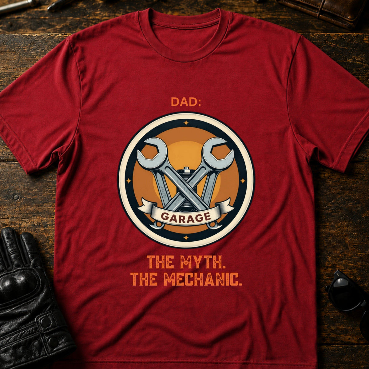 Dad The Man The Myth The Mechanic Motorcycle T-Shirt, cardinal red