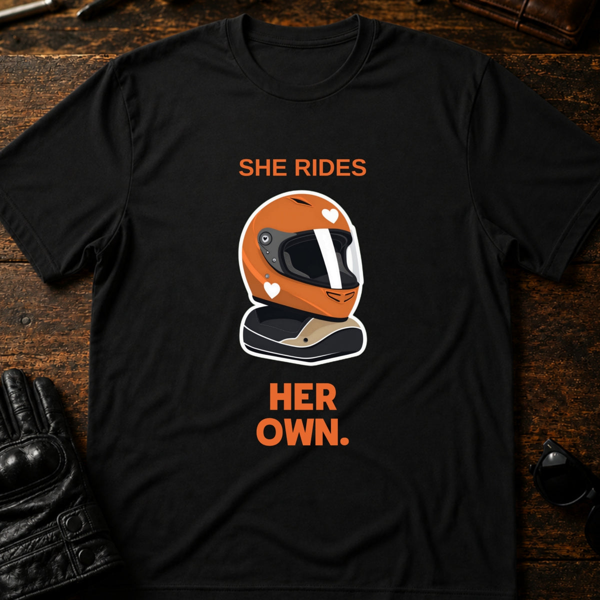 She Rides Her Own Women Motorcycle T-Shirt, black
