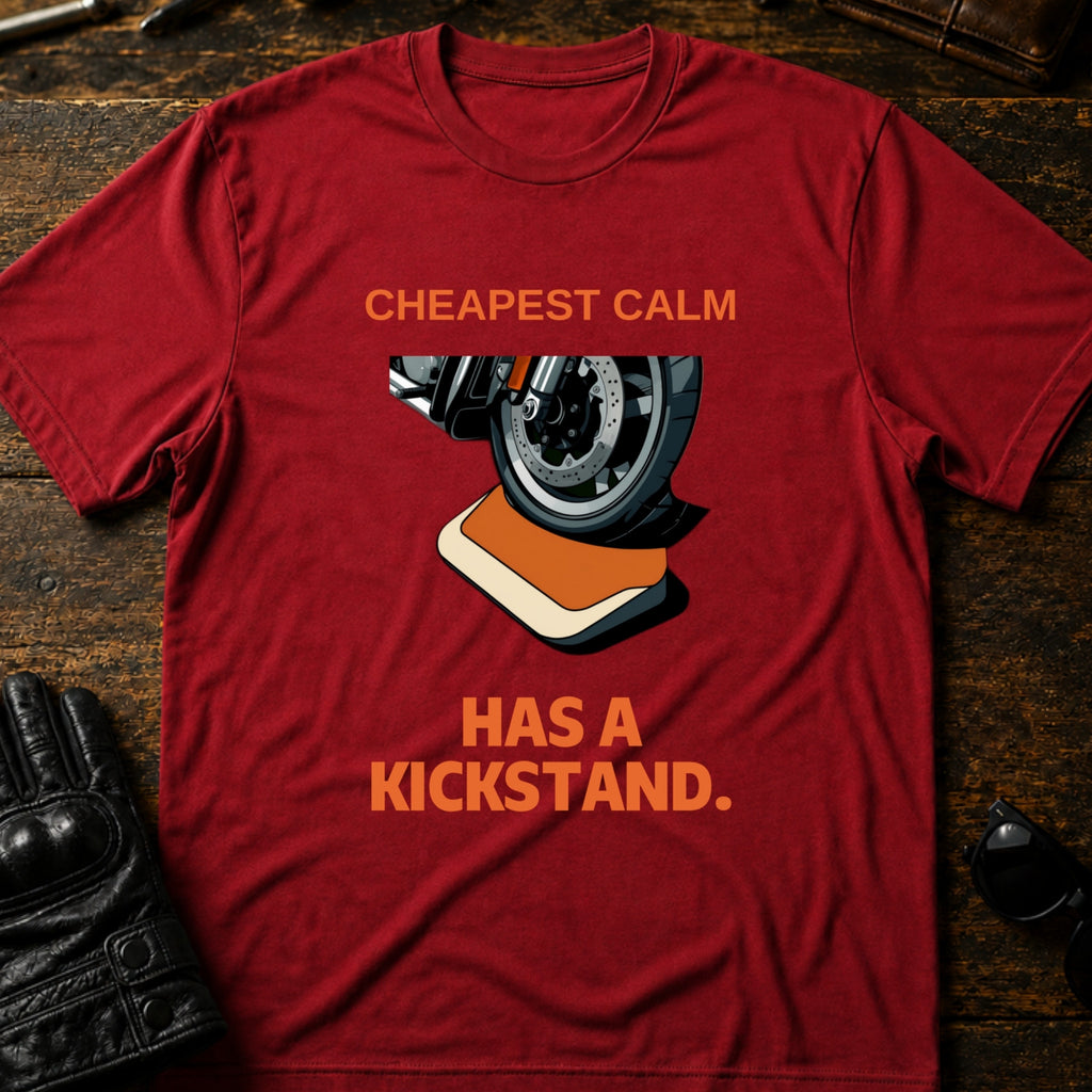 Cheapest Calm Comes With A Kickstand Biker T-Shirt - mockup 7 cardinal red