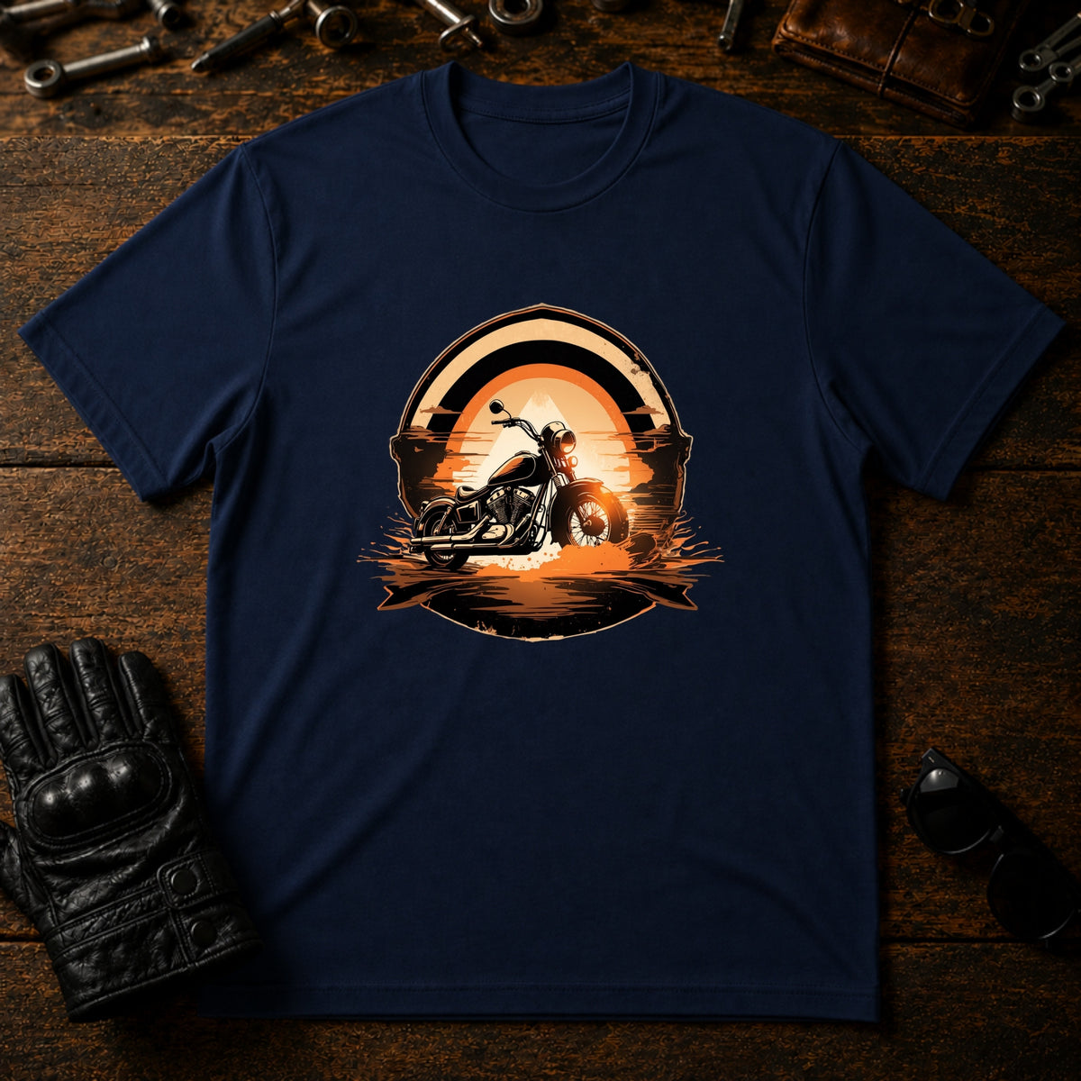 Sunrise Coffee Cruiser T-Shirt - mockup 5 navy