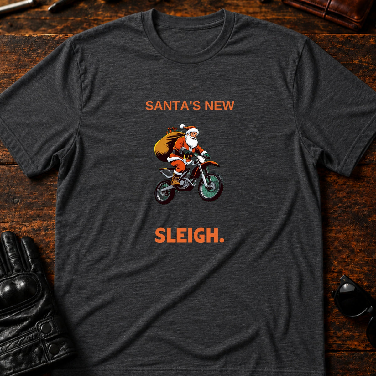 Santa Motocross Christmas Dirt Bike T-Shirt, dark heather