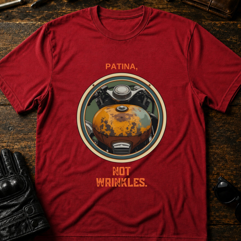 Patina Not Wrinkles Vintage Motorcycle T-Shirt - mockup 7 cardinal red