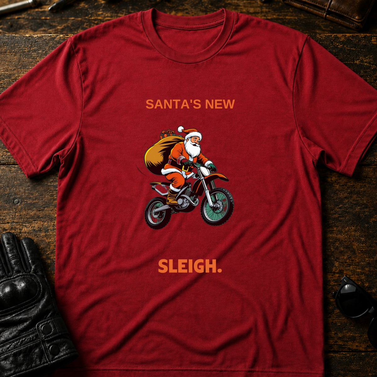 Santa Motocross Christmas Dirt Bike T-Shirt, cardinal red