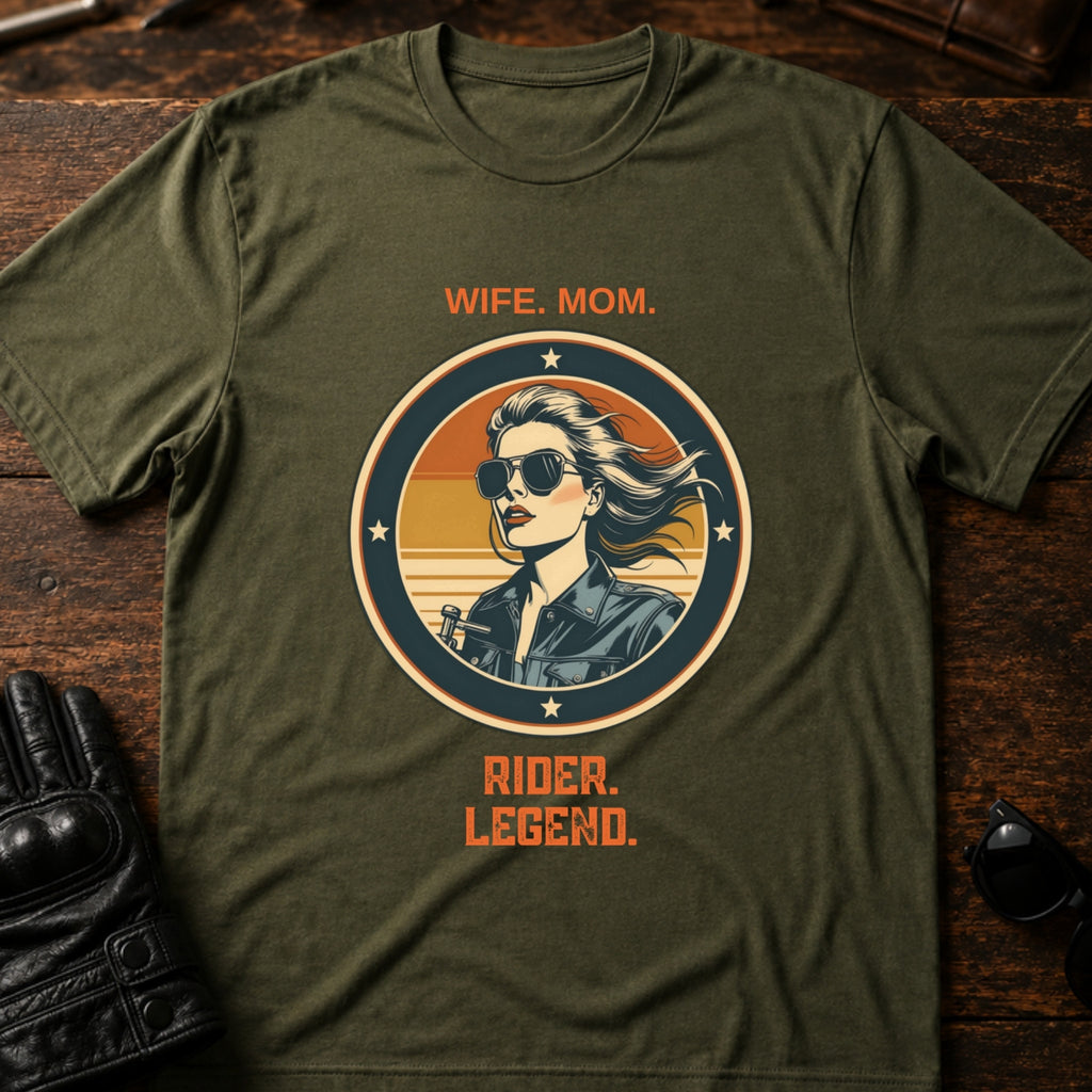 Wife Mom Rider Legend Women Biker T-Shirt - mockup 2 military green