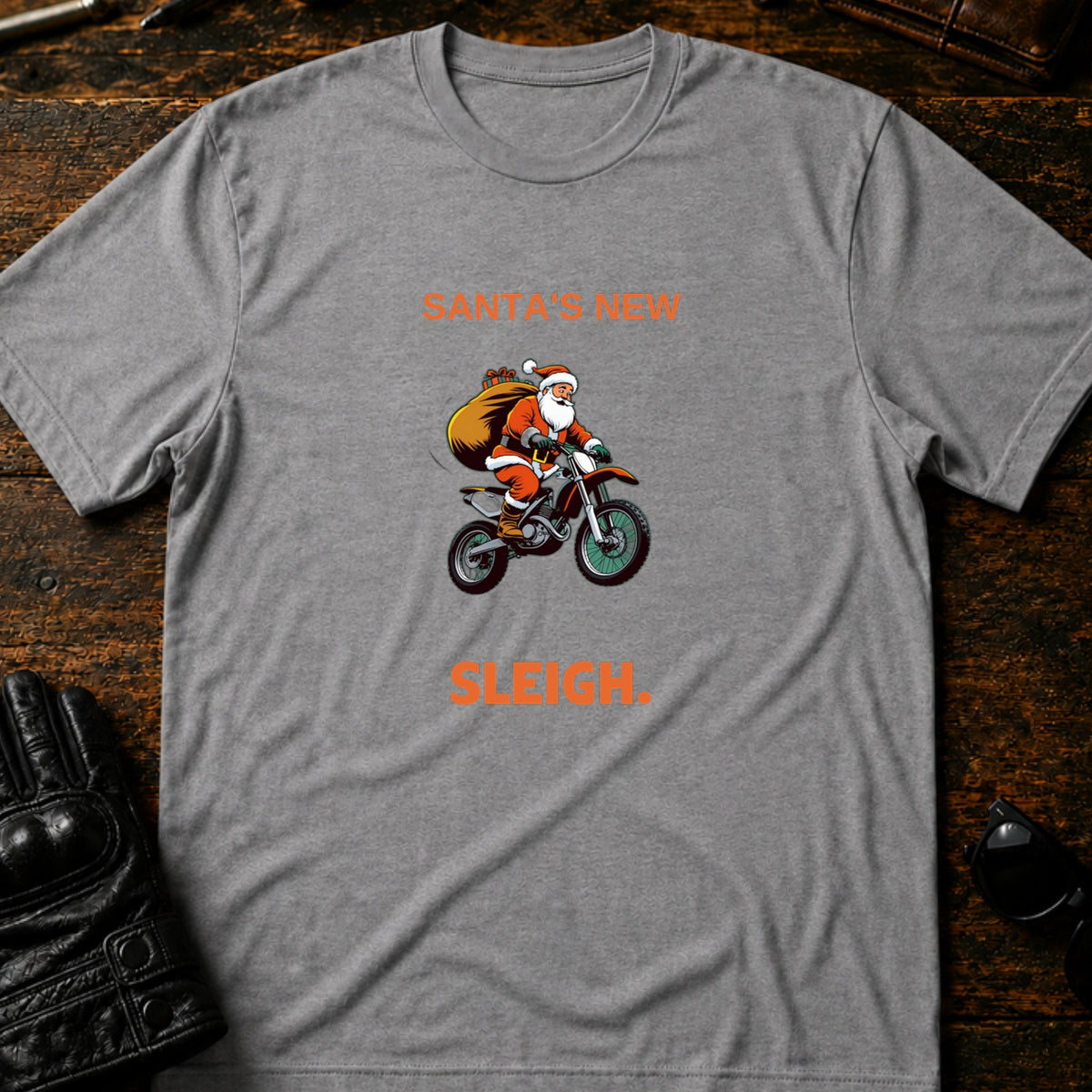 Santa Motocross Christmas Dirt Bike T-Shirt, sport gray
