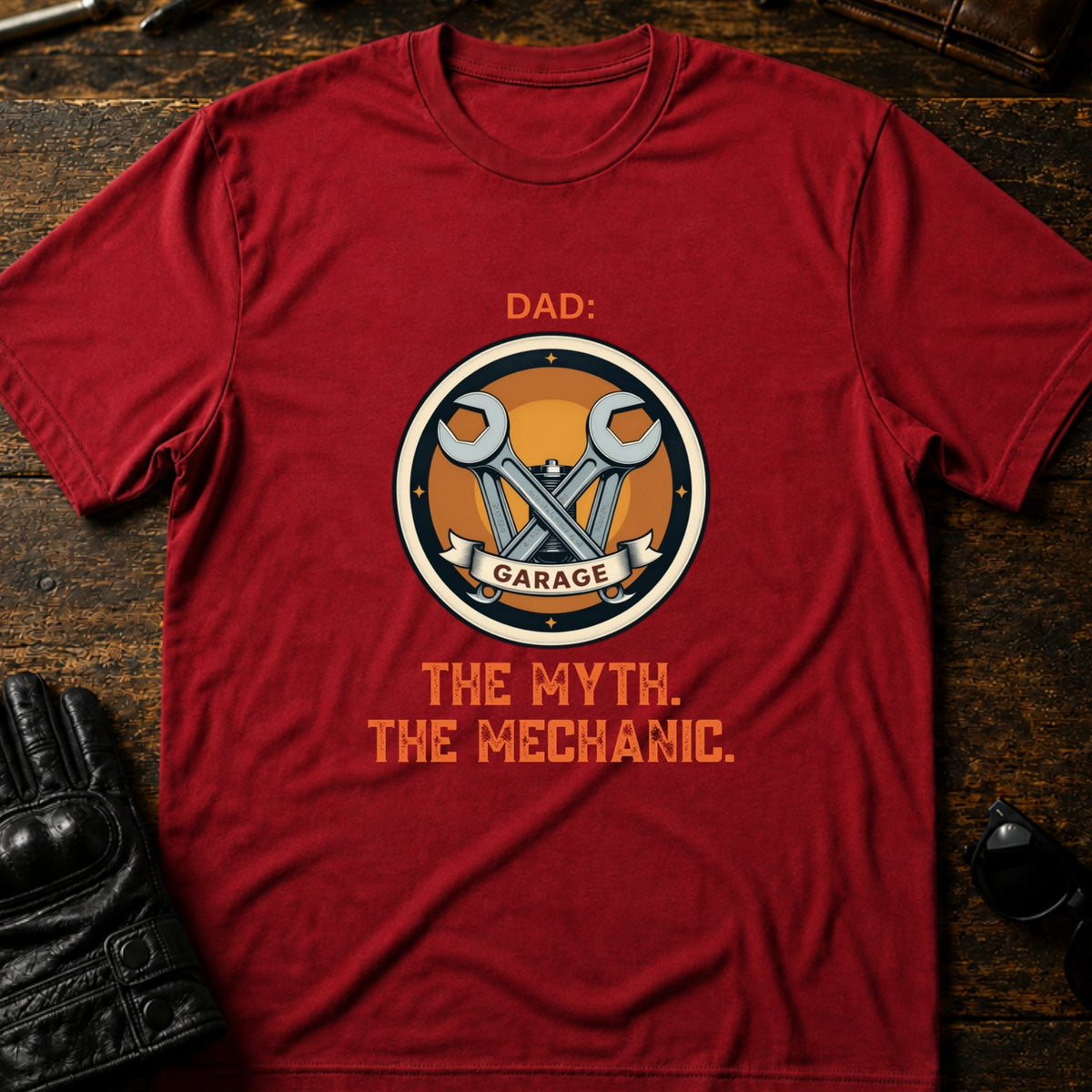 Dad The Man The Myth The Mechanic Motorcycle T-Shirt, cardinal red