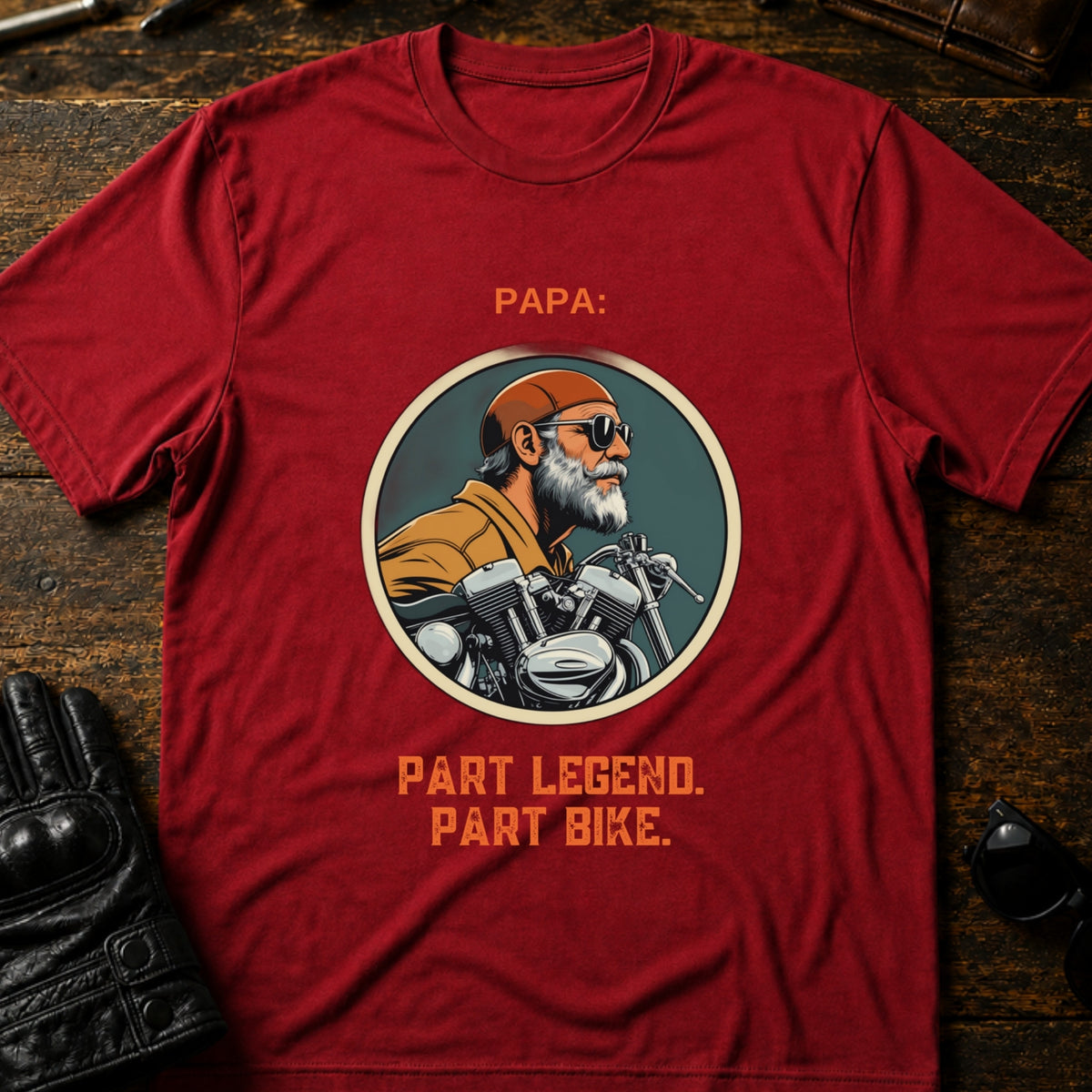 Papa Part Legend Part Motorcycle Grandpa Biker T-Shirt, cardinal red